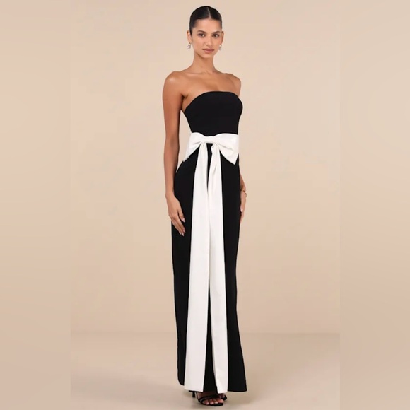 Lulu's Black and White Strapless Maxi Dress - Picture 1 of 4